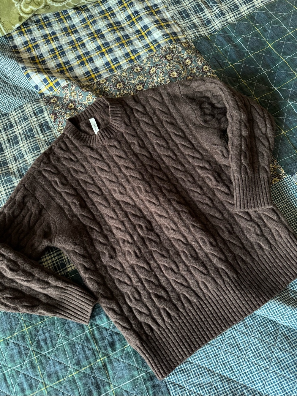 Like New Babaton Aritzia Merino Wool Cable Knit Espresso Brown Preppy Sweater